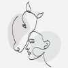dessin tête humaine contre tête de cheval